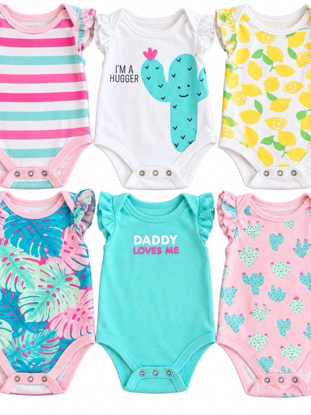 Baby Girls' Assorted Color Ruffle-Sleeve One-Pieces - 6-Pack